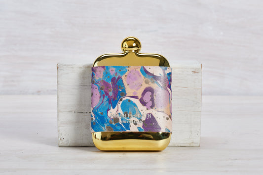 Gold and Marbled Leather Steel Flask Leather Sleeve