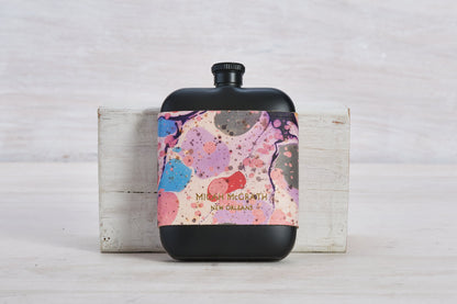 Black Stainless Steel Flask With Marbled Leather Sleeve