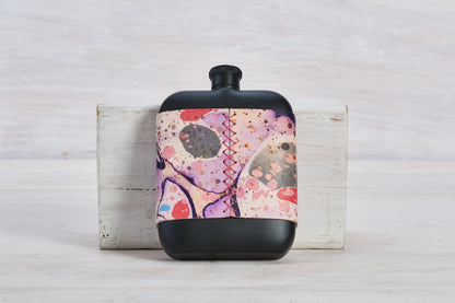 Black Stainless Steel Flask With Marbled Leather Sleeve