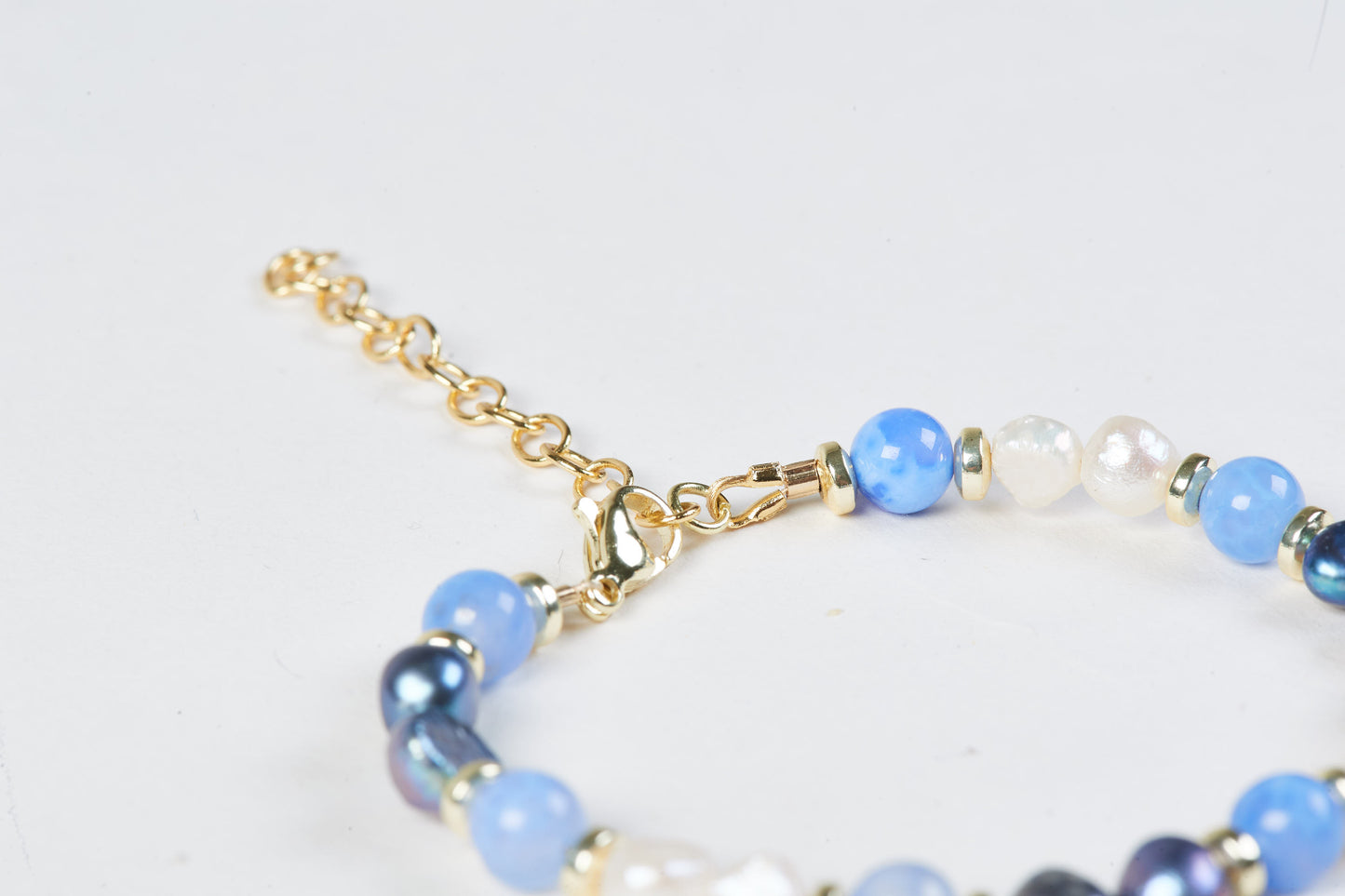 Blue Agate Black Pearl Bracelet