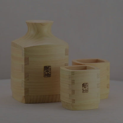Hinoki Sake Bottle and Cups